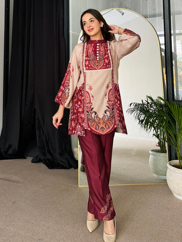 Soft Pastel Festive Embroidery Co-ord Set