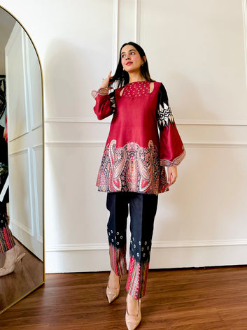 Romantic Pastel Embroidery Designer Co-ord Set