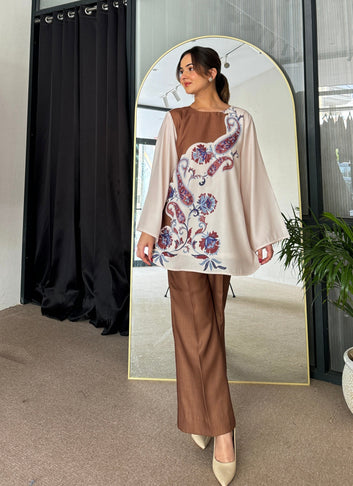 Bold Brown and Cream Ethnic Co-Ord Set